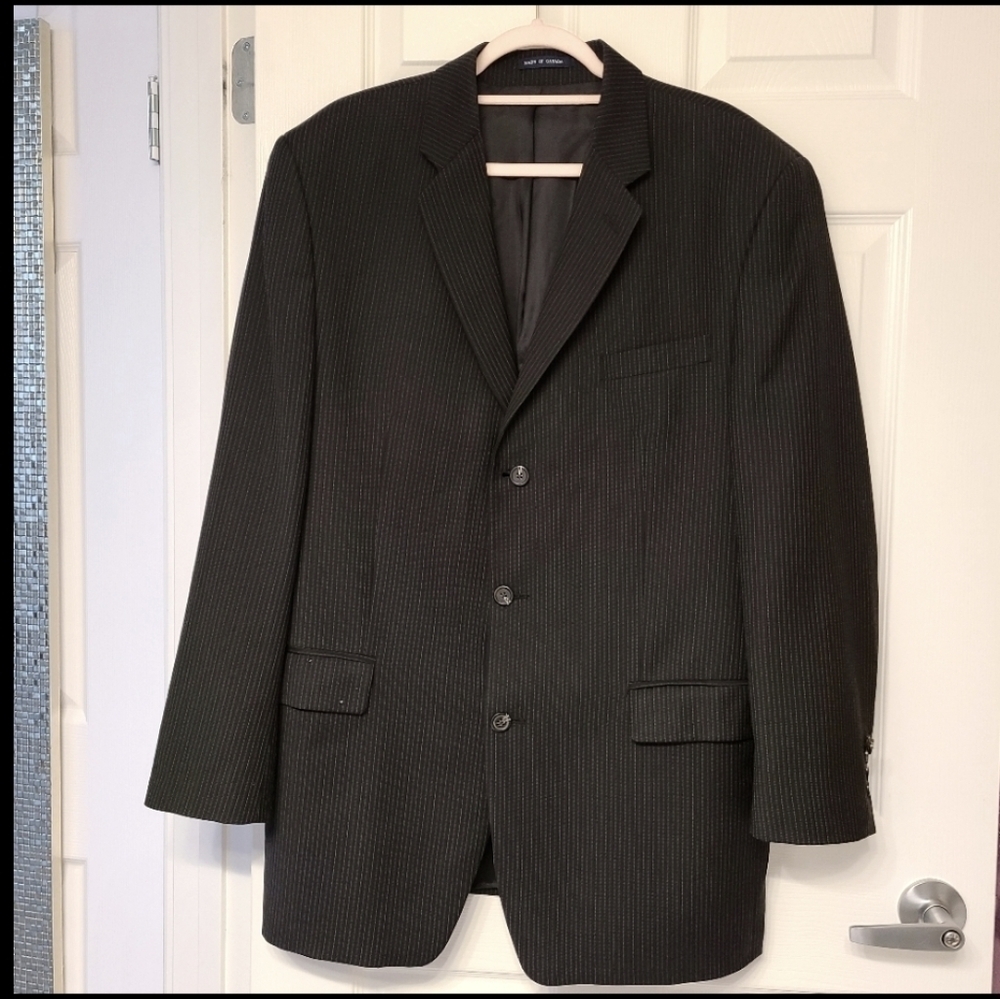 Chaps Mens 44L Black Pinstripe 100% Wool Blazer Made in Canada Union Teamster